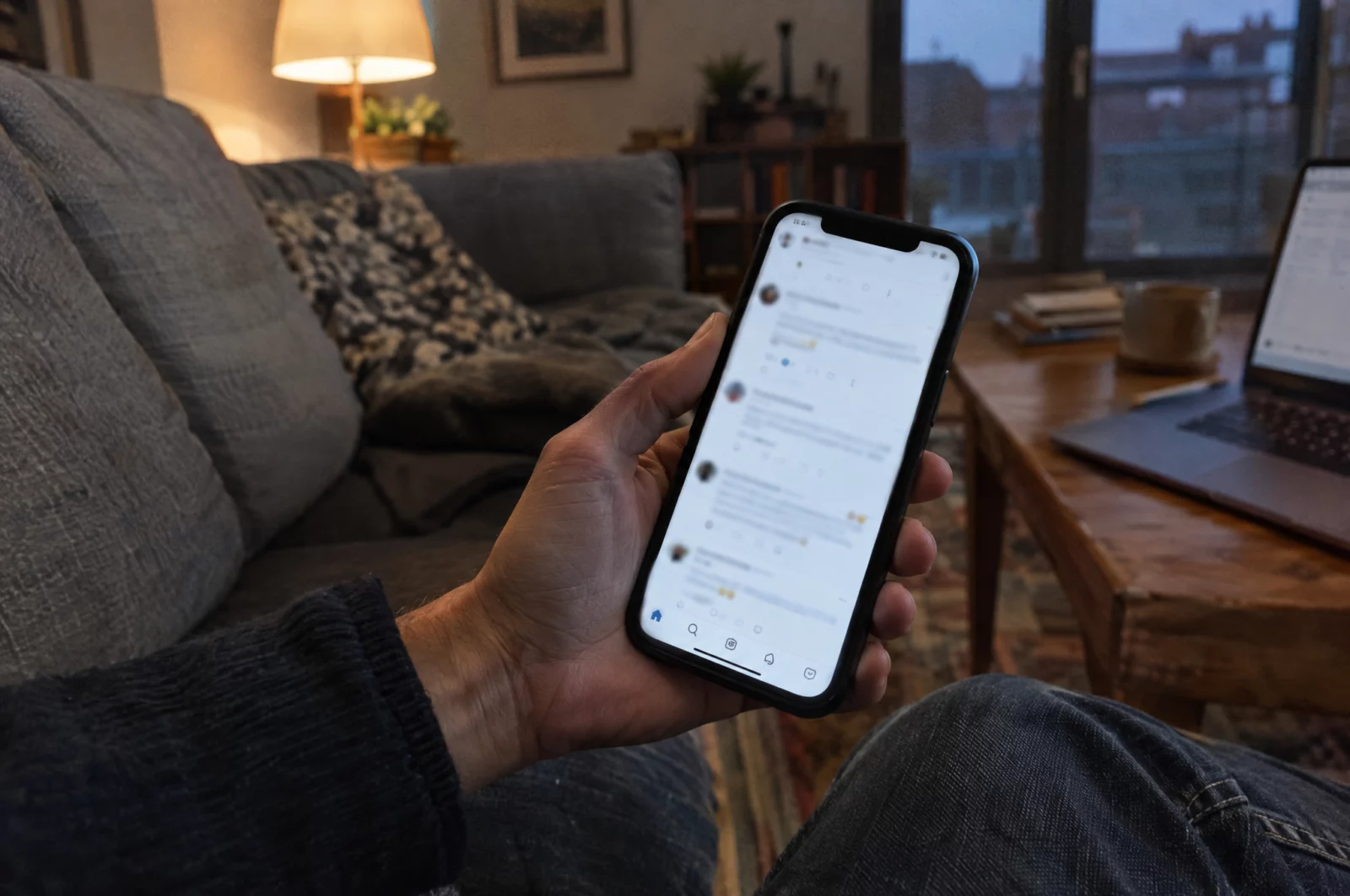 Ein Smartphone zeigt einen unscharfen Kommentarverlauf in sozialen Medien – auch Online-Kommentare können eine Beleidigung sein.