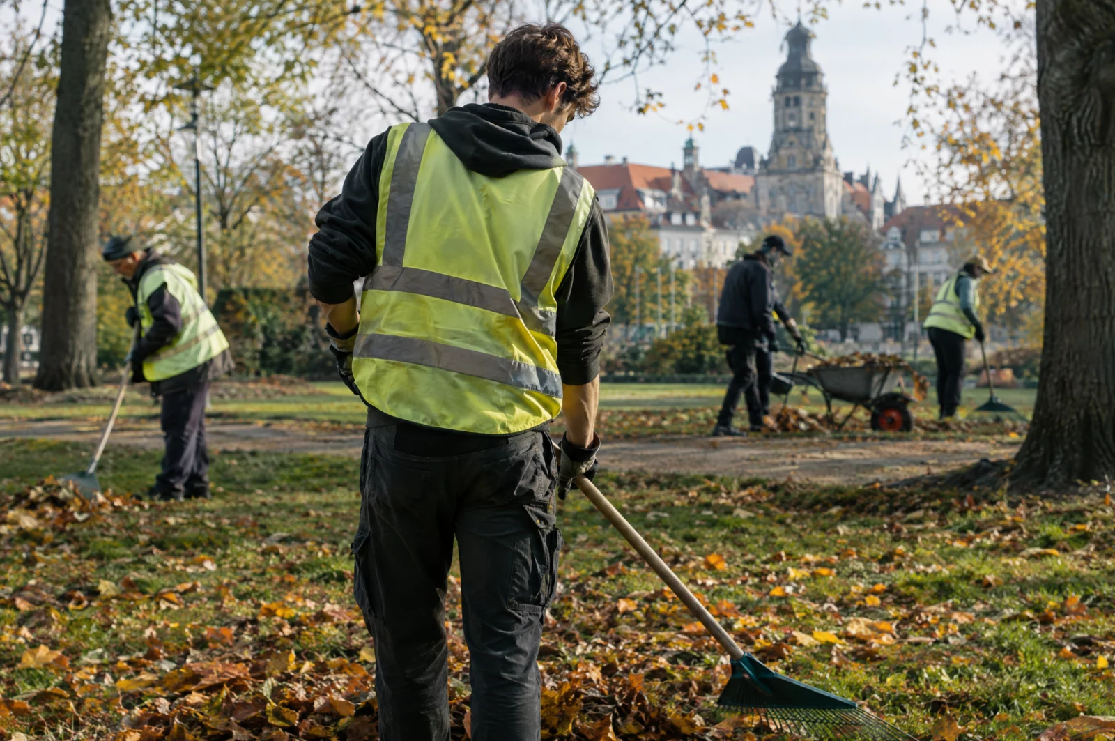 Unterschied zwischen Jugend- und Erwachsenenstrafrecht Junger Erwachsener leistet in einem Leipziger Park Arbeitsstunden, eine typische Maßnahme nach dem Jugendstrafrecht.