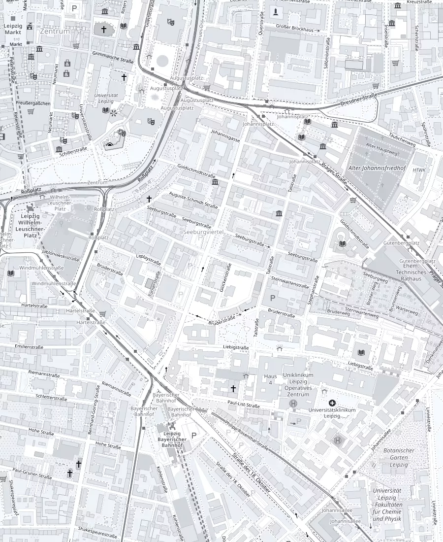 Kartenausschnitt der Leipziger Innenstadt mit der Kanzlei in der Goldschmidtstraße 13
