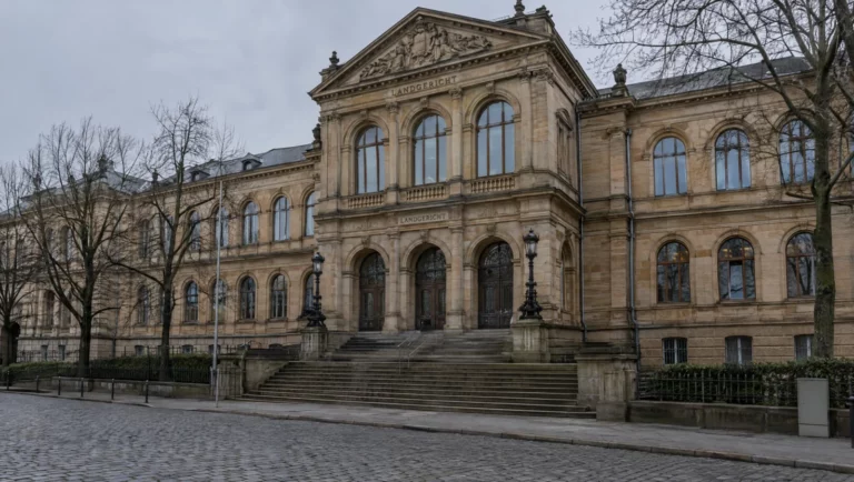 Sandsteinfassade eines Landgerichts mit Freitreppe, wo Verfahren wegen Missbrauchs von Schutzbefohlenen verhandelt werden.